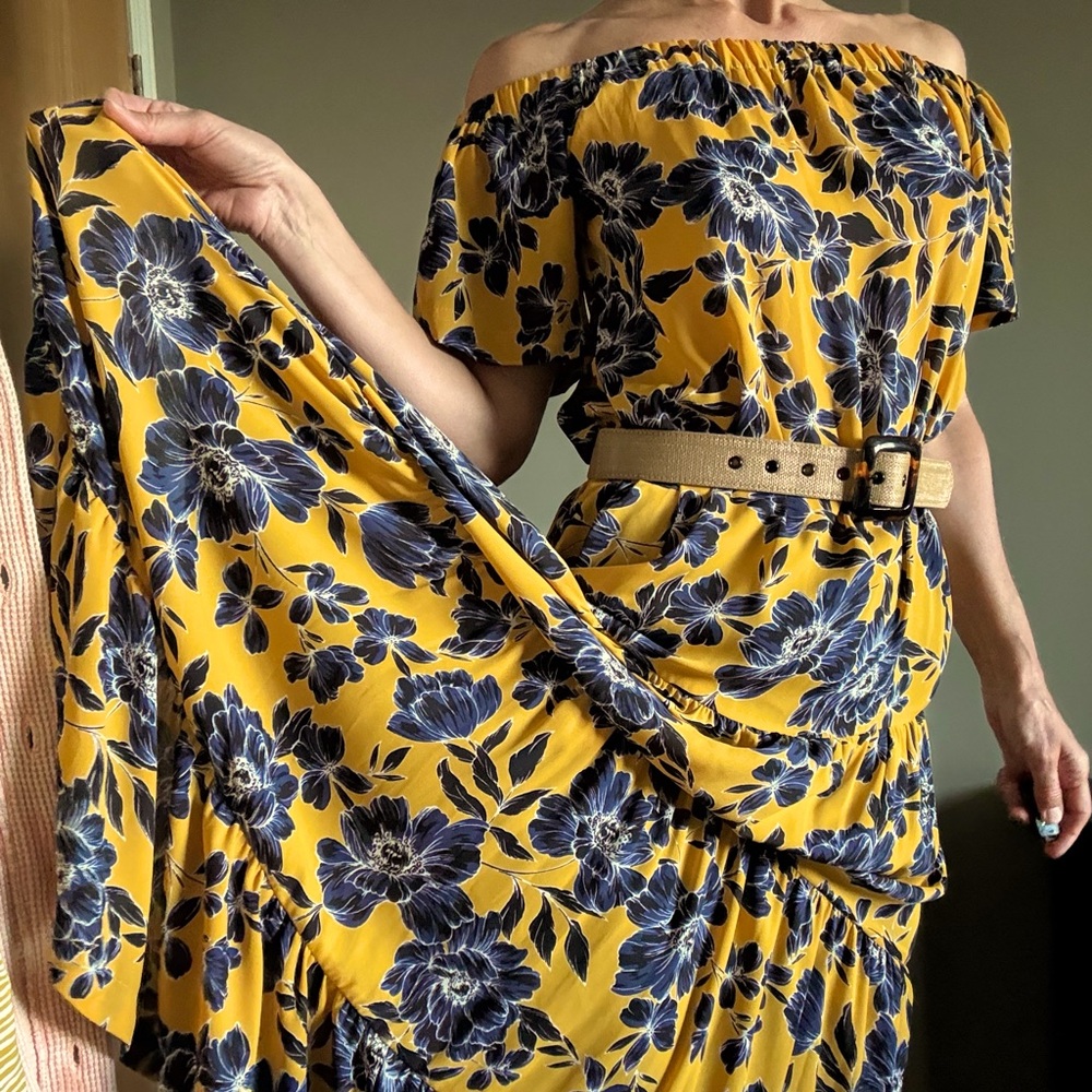 Olivaceous Maxi Off Shoulder Floral Dress